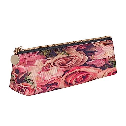 Leder Dreieck Federmäppchen Frische Zitrone Schreibwaren Bleistift Tasche Make-up Tasche Tragbare Büro Schreibwaren Tasche für Teens Mädchen Erwachsene, Rosa, Leather Pencil Case, Kosmetikkoffer von ASEELO