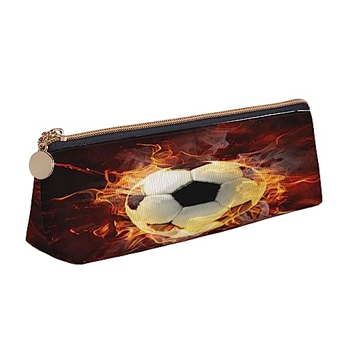 Leder Dreieck Federmäppchen Gänseblümchen Schreibwaren Federtasche Make-up Tasche Tragbare Büro Schreibwaren Tasche für Teenager Mädchen Erwachsene, Fire Soccer, Leather Pencil Case, Kosmetikkoffer von ASEELO