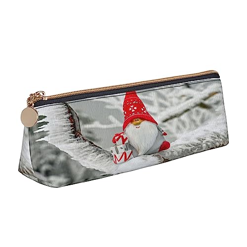 Leder Dreieck Federmäppchen Gänseblümchen Schreibwaren Federtasche Make-up Tasche Tragbare Büro Schreibwaren Tasche für Teenager Mädchen Erwachsene, Lustiger Weihnachtsmann im Schnee, Leather Pencil Case, Kosmetikkoffer von ASEELO