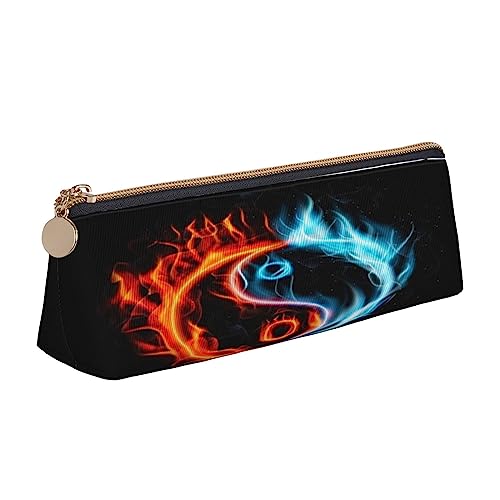 Leder Dreieck Federmäppchen Hund Schreibwaren Federtasche Make-up Tasche Tragbare Büro Schreibwaren Tasche für Teenager Mädchen Erwachsene, Water and Fire Tai Chi, Leather Pencil Case, Kosmetikkoffer von ASEELO