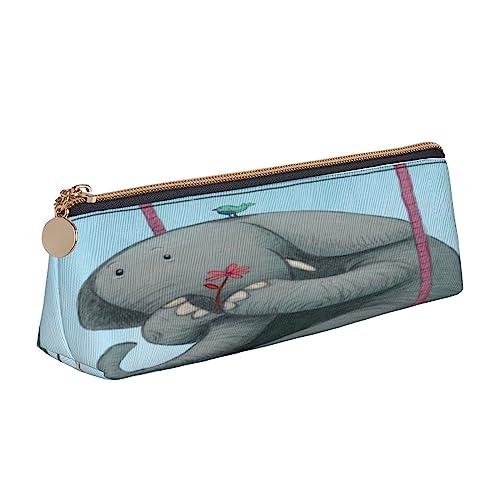 Leder Dreieck Federmäppchen Koala Bär Schreibwaren Bleistift Tasche Make-up Tasche Tragbare Büro Schreibwaren Tasche für Teens Mädchen Erwachsene, Süßer Elefant, Leather Pencil Case, Kosmetikkoffer von ASEELO