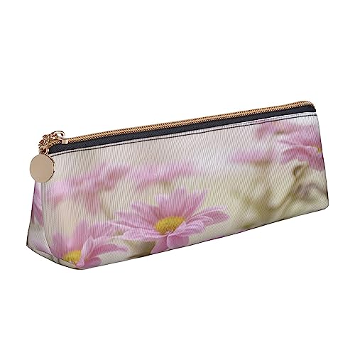 Leder Dreieck Federmäppchen Kolibri Sonnenblume Schreibwaren Bleistifttasche Make-up Tasche Tragbare Büro Schreibwaren Tasche für Teens Mädchen Erwachsene, Retro Stil Rosa Blumen, Leather Pencil Case, Kosmetikkoffer von ASEELO