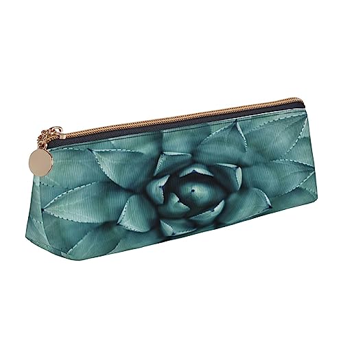 Leder Dreieck Federmäppchen Kolibri Sonnenblume Schreibwaren Bleistifttasche Make-up Tasche Tragbare Büro Schreibwaren Tasche für Teens Mädchen Erwachsene, Sukkulente Pflanze, Leather Pencil Case, Kosmetikkoffer von ASEELO