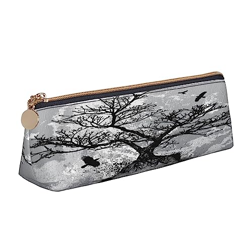 Leder Dreieck Federmäppchen Kolibri Sonnenblume Schreibwaren Bleistifttasche Make-up Tasche Tragbare Büro Schreibwaren Tasche für Teens Mädchen Erwachsene, Totenkopfkopf, Leather Pencil Case, Kosmetikkoffer von ASEELO