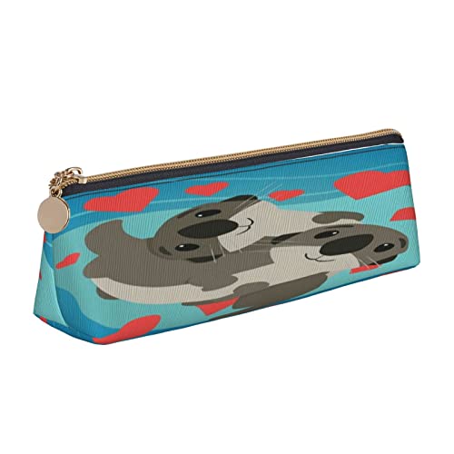 Leder Dreieck Federmäppchen Niedlich Mops Hund Schreibwaren Bleistift Tasche Make-up Tasche Tragbare Büro Schreibwaren Tasche für Teens Mädchen Erwachsene, Niedliche Otter, Leather Pencil Case, Kosmetikkoffer von ASEELO