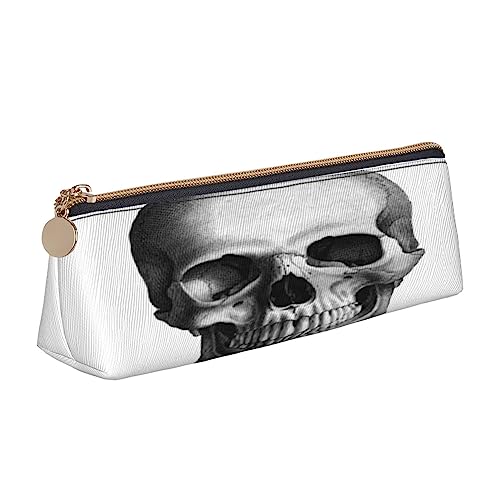 Leder Dreieck Federmäppchen Pizza in The Sky Schreibwaren Bleistift Tasche Make-up Tasche Tragbare Büro Schreibwaren Tasche für Teens Mädchen Erwachsene, totenkopf, Leather Pencil Case, Kosmetikkoffer von ASEELO