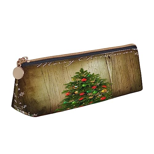 Leder Dreieck Federmäppchen Sea Pearl Schreibwaren Bleistifttasche Make-up Tasche Tragbare Büro Schreibwaren Tasche für Teens Mädchen Erwachsene, Frohe Weihnachten2, Leather Pencil Case, Kosmetikkoffer von ASEELO