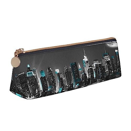 Leder Dreieck Federmäppchen Spa Dorf of Floral Wasser Bad Salz Kerzen Schreibwaren Bleistift Tasche Make-up Tasche Tragbare Büro Schreibwaren Tasche für Teens Mädchen Erwachsene, New York Gemälde, Leather Pencil Case, Kosmetikkoffer von ASEELO