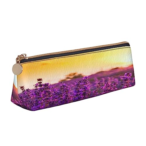 Leder Dreieck Federmäppchen Spa Dorf of Floral Wasser Bad Salz Kerzen Schreibwaren Bleistift Tasche Make-up Tasche Tragbare Büro Schreibwaren Tasche für Teens Mädchen Erwachsene, lavendel, Leather Pencil Case, Kosmetikkoffer von ASEELO