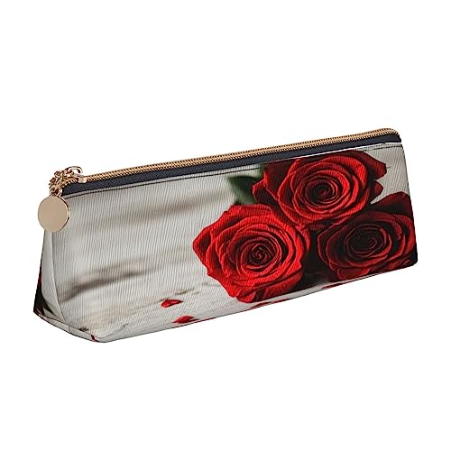 Leder Dreieck Federmäppchen Spa Dorf of Floral Wasser Bad Salz Kerzen Schreibwaren Bleistift Tasche Make-up Tasche Tragbare Büro Schreibwaren Tasche für Teens Mädchen Erwachsene, rose, Leather Pencil Case, Kosmetikkoffer von ASEELO