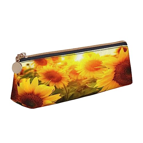 Leder Dreieck Federmäppchen Spa Dorf of Floral Wasser Bad Salz Kerzen Schreibwaren Bleistift Tasche Make-up Tasche Tragbare Büro Schreibwaren Tasche für Teens Mädchen Erwachsene, sonnenblume, Leather Pencil Case, Kosmetikkoffer von ASEELO