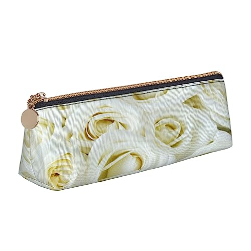 Leder Dreieck Federmäppchen Tropische Fisch Schreibwaren Bleistifttasche Make-up Tasche Tragbare Büro Schreibwaren Tasche für Teens Mädchen Erwachsene, white rose, Leather Pencil Case, Kosmetikkoffer von ASEELO