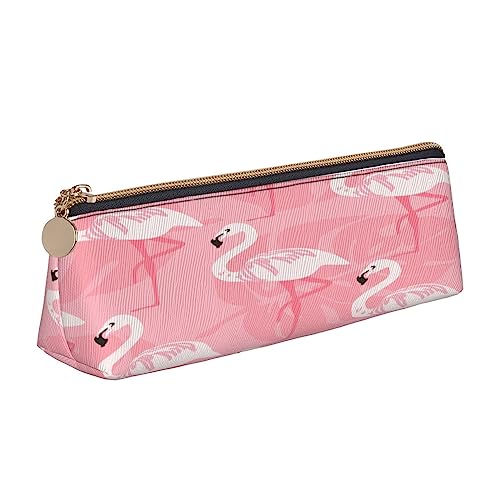 Leder Dreieck Federmäppchen Tropischer Baum Rosa Schreibwaren Bleistifttasche Make-up Tasche Tragbare Büro Schreibwaren Tasche für Teens Mädchen Erwachsene, Sommer Flamingo Palmblätter, Leather Pencil Case, Kosmetikkoffer von ASEELO