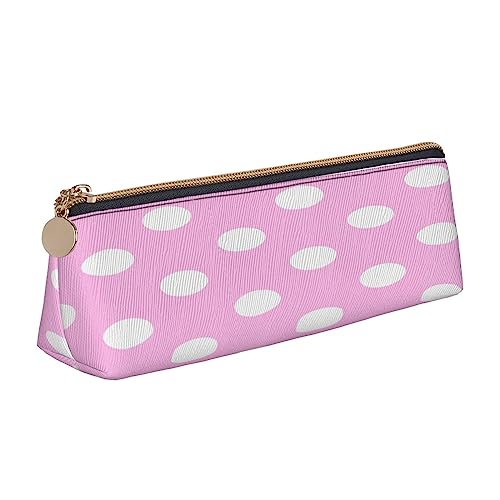 Leder Dreieck Federmäppchen Tropischer Baum Rosa Schreibwaren Bleistifttasche Make-up Tasche Tragbare Büro Schreibwaren Tasche für Teens Mädchen Erwachsene, pink / punkte, Leather Pencil Case, Kosmetikkoffer von ASEELO