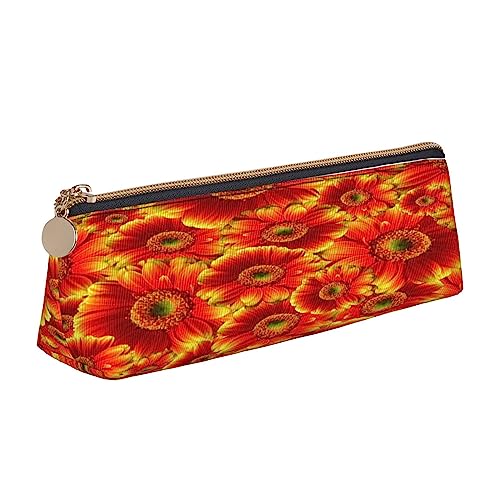 Leder Dreieck Federmäppchen Wasserfall Landschaft Schreibwaren Bleistift Tasche Make-up Tasche Tragbare Büro Schreibwaren Tasche für Teens Mädchen Erwachsene, Orange Sonnenblume, Leather Pencil Case, Kosmetikkoffer von ASEELO