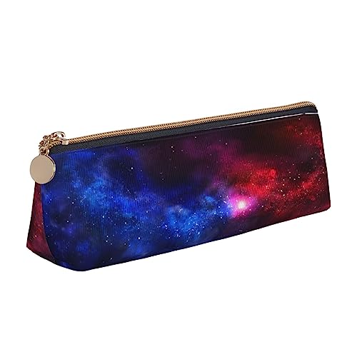 Leder Dreieck Federmäppchen Wasserfall Landschaft Schreibwaren Bleistift Tasche Make-up Tasche Tragbare Büro Schreibwaren Tasche für Teens Mädchen Erwachsene, Rot-blaue Galaxie, Leather Pencil Case, Kosmetikkoffer von ASEELO