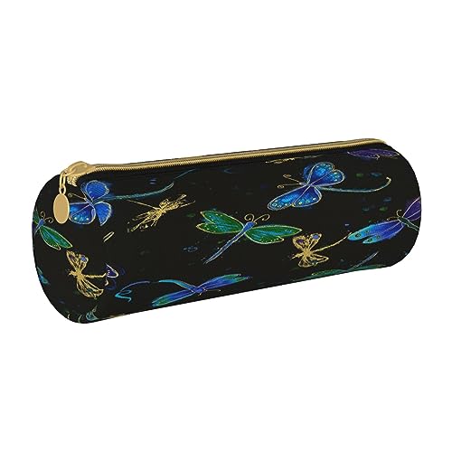 Leder-Federmäppchen, Beagle-Hund, Schreibwaren, Federmäppchen, Make-up-Tasche, tragbare Büro-Schreibwarentasche für Teenager, Mädchen, Erwachsene, libelle, Leather Pencil Case, Beauty Case von ASEELO