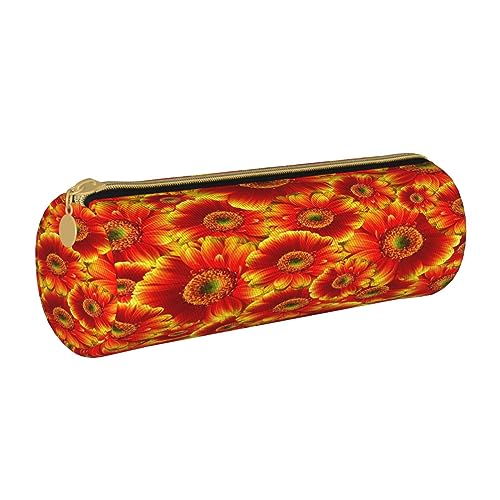 Leder-Federmäppchen, Boho-Elefant, Schreibwaren, Bleistifttasche, Make-up-Tasche, tragbare Büro-Schreibwarentasche für Teenager, Mädchen, Erwachsene, Orange Sonnenblume, Leather Pencil Case, Beauty von ASEELO