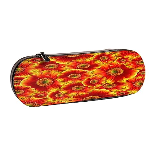 Leder-Federmäppchen, Boho-Elefant, Schreibwaren, Bleistifttasche, Make-up-Tasche, tragbare Büro-Schreibwarentasche für Teenager, Mädchen, Erwachsene, Orange Sonnenblume, Leather Pencil Case, Beauty von ASEELO