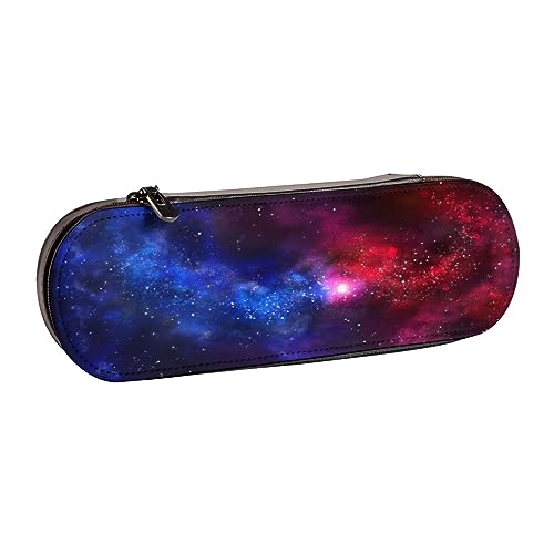 Leder-Federmäppchen, Boho-Elefant, Schreibwaren, Bleistifttasche, Make-up-Tasche, tragbare Büro-Schreibwarentasche für Teenager, Mädchen, Erwachsene, Rot-blaue Galaxie, Leather Pencil Case, Beauty von ASEELO