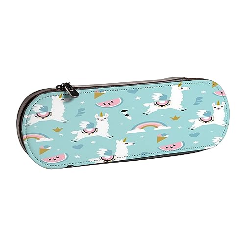 Leder-Federmäppchen, Boho-Elefant, Schreibwaren, Bleistifttasche, Make-up-Tasche, tragbare Büro-Schreibwarentasche für Teenager, Mädchen, Erwachsene, Süße Llama, Leather Pencil Case, Beauty Case von ASEELO