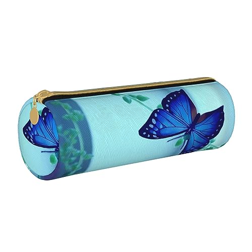 Leder-Federmäppchen, blauer Schmetterling, Schreibwaren, Federmäppchen, Make-up-Tasche, tragbare Büro-Schreibwaren-Tasche für Teenager, Mädchen, Erwachsene, blau mit schmetterlingen, Leather Pencil von ASEELO