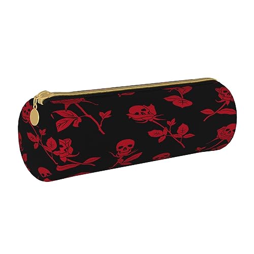 Leder-Federmäppchen, cooles Totenkopf-Schreibwaren-Federmäppchen, Make-up-Tasche, tragbare Büro-Schreibwaren-Tasche für Teenager, Mädchen, Erwachsene, Totenkopf Rose, Leather Pencil Case, Beauty Case von ASEELO