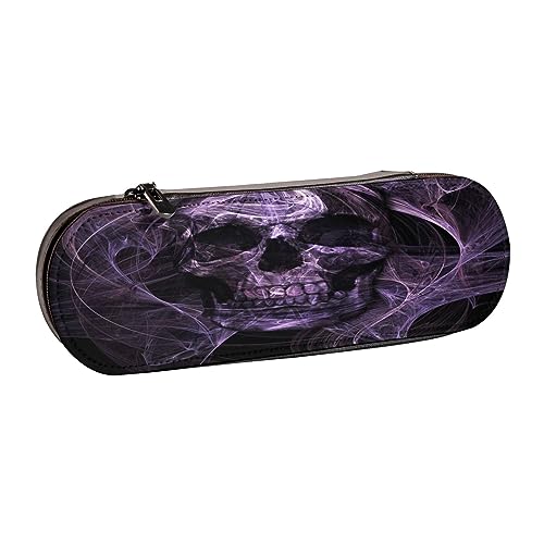 Leder-Federmäppchen, niedliches Yoga-Avocado-Schreibwaren-Federmäppchen, Make-up-Tasche, tragbare Büro-Schreibwarentasche für Teenager, Mädchen, Erwachsene, Lila Totenkopf, Leather Pencil Case, Beauty von ASEELO