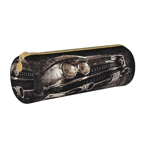 Leder-Federmäppchen, schönes Frühstück, Schreibwaren, Federmäppchen, Make-up-Tasche, tragbare Büro-Schreibwaren-Tasche für Teenager, Mädchen, Erwachsene, American Car in braun, Leather Pencil Case, von ASEELO