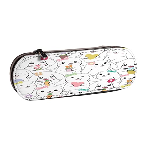 Leder Federmäppchen Bunte Streifen Schreibwaren Bleistift Tasche Make-up Tasche Tragbare Büro Schreibwaren Tasche für Teenager Mädchen Erwachsene, Niedliches Cartoon-Tier-Has, Leather Pencil Case, von ASEELO