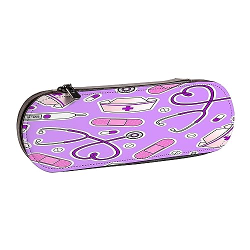 Leder Federmäppchen Delphin Schreibwaren Bleistift Tasche Make-up Tasche Tragbare Büro Schreibwaren Tasche für Teenager Mädchen Erwachsene, Krankenschwester Muster Lila, Leather Pencil Case, Beauty von ASEELO