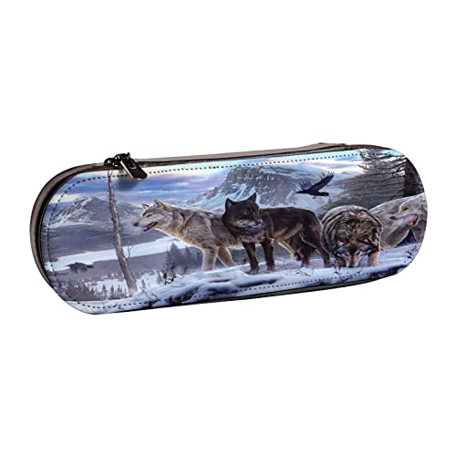 Leder Federmäppchen Granatapfelmuster Schreibwaren Bleistift Tasche Make-up Tasche Tragbare Büro Schreibwaren Tasche für Teenager Mädchen Erwachsene, Schneewolf-Muster, Leather Pencil Case, Beauty von ASEELO