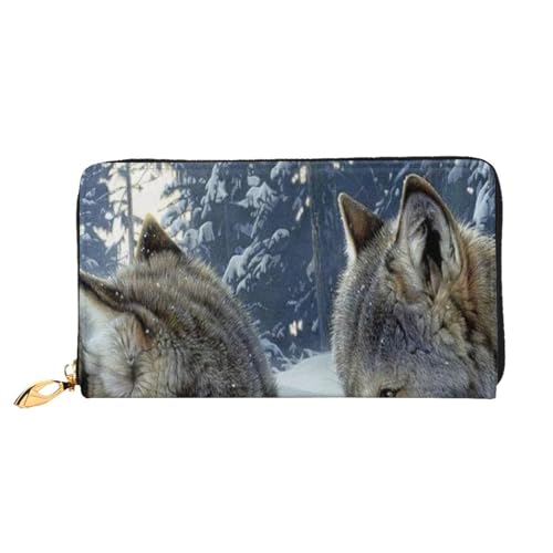 Leder Geldbörse 3D Grafik Universum Raum Münze Geldbörse Geldbörse Münzbeutel Aufbewahrungstasche Reißverschluss Geld Geldbörsen Tasche für Frauen Männer, Wolf Kiss im Winter, Leather wallet, von ASEELO