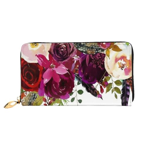 Leder Geldbörse Rote Rose Münzbörse Geldbörse Münzbeutel Aufbewahrungstasche Reißverschluss Geld Geldbörsen Tasche für Damen Herren, Wildblumen-Rose, Leather wallet, Münzbeutel von ASEELO