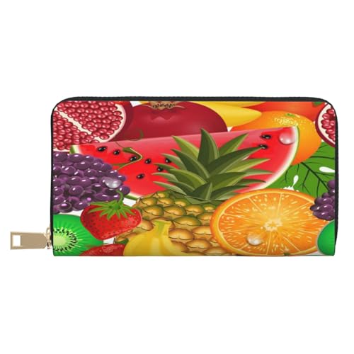 Ledergeldbörse, Münzgeldbörse, Münztasche, 3D-Basketball-Leder-Aufbewahrungstasche, Reißverschluss, Geldbeutel, Tasche für Damen, Herren, Kinder, Frische saftige Früchte Ananas Beeren Wassermelone von ASEELO