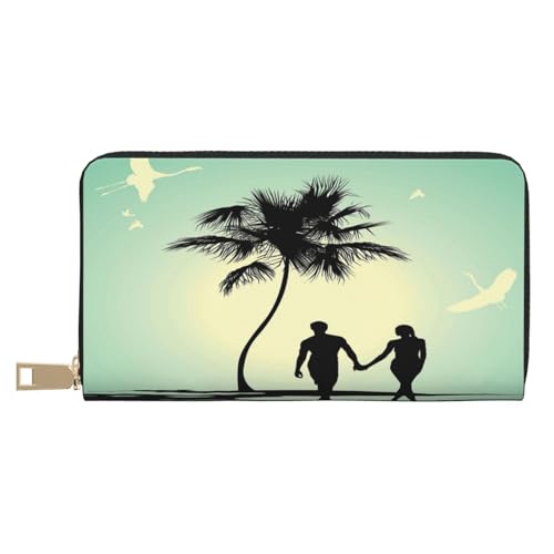 Ledergeldbörse, Münzgeldbörse, Münztasche, 3D-Basketball-Leder-Aufbewahrungstasche, Reißverschluss, Geldbeutel, Tasche für Damen, Herren, Kinder, Married Couple Walking on the Beach, Leather Wallet, von ASEELO