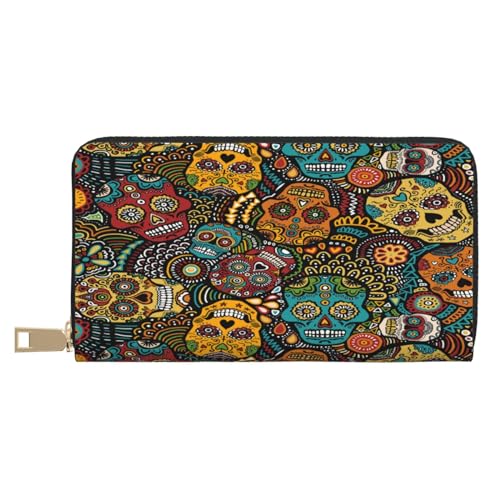 Ledergeldbörse, Münzgeldbörse, Münztasche, Delfin-Leder-Aufbewahrungstasche, Reißverschluss, Geldbeutel, Tasche für Damen, Herren, Kinder, Sugar Skulls Print, Leather Wallet, Münztasche von ASEELO