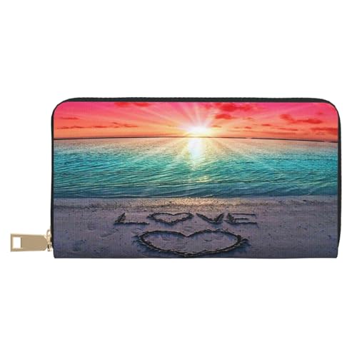 Ledergeldbörse, Münztasche, Münztasche, Herbstszene, Leder-Aufbewahrungstasche, Reißverschluss, Geldbeutel, Tasche für Damen, Herren, Kinder, Love Beach, Leather Wallet, Münztasche von ASEELO