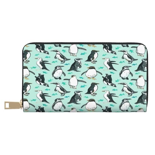 Ledergeldbörse, Münztasche, Münztasche, Muschel, Seesternmuster, Leder-Aufbewahrungstasche, Reißverschluss, Geldbeutel, Tasche für Damen, Herren, Kinder, Süße Pinguine, Leather Wallet, Münztasche von ASEELO