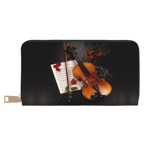 Ledergeldbörse, Münztasche, Münztasche, niedliches Lama-Blumenmuster, Leder-Aufbewahrungstasche, Reißverschluss, Geldbeutel, Tasche für Damen, Herren, Kinder, Violine Notenblätter, Leather Wallet, von ASEELO