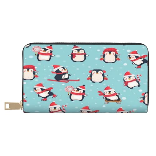 Ledergeldbörse, Münztasche, Münztasche, niedliches Lama-Blumenmuster, Leder-Aufbewahrungstasche, Reißverschluss, Geldbeutel, Tasche für Damen, Herren, Kinder, Winter-Weihnachts-Pinguine, Leather von ASEELO