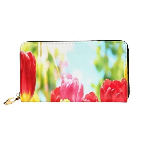 Ledergeldbörse, mehrfarbige Rosen, Geldbörse, Münzbeutel, Aufbewahrungstasche, Reißverschluss, Geldbeutel, Tasche für Damen und Herren, Bunte Tulpen, Leather wallet, Münzbeutel von ASEELO