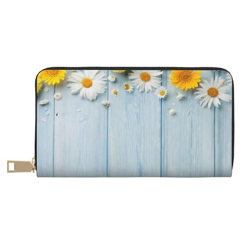 Ledergeldbörse Münzgeldbörse Münzbeutel Blau Grau Gitter Leder Aufbewahrungstasche Reißverschluss Geldbeutel Tasche für Damen Herren Kinder, Elegante Frühlingsblumen, Leather Wallet, Münztasche von ASEELO