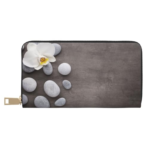 Ledergeldbörse Münzgeldbörse Münzbeutel Schöne Seestern Leder Aufbewahrungstasche Reißverschluss Geldbeutel Tasche für Damen Herren Kinder, Weiße Blume mit Stein, Leather Wallet, Münztasche von ASEELO