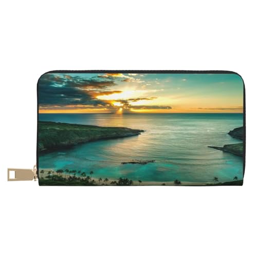 Ledergeldbörse Münzgeldbörse Münzbeutel süßer Pfau Leder Aufbewahrungstasche Reißverschluss Geldbeutel Tasche für Damen Herren Kinder, Sunrise Over Hanauma Bay Oahu Hawaii, Leather Wallet, Münztasche von ASEELO