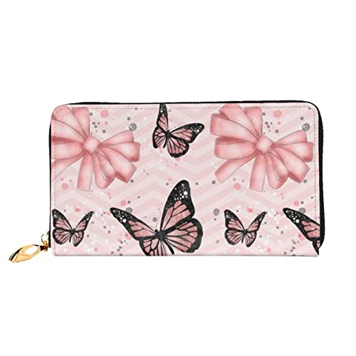 Ledergeldbörse mit Leopardenmuster, Damen-Geldbörse, groß, Leder, Reißverschluss, Kartenhalter, Organizer, Damen-Reise-Clutch, Schmetterling pink, Einheitsgröße von ASEELO