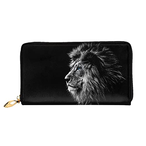 Ledergeldbörse mit Leopardenmuster, Damen-Geldbörse, groß, Leder, Reißverschluss, Kartenhalter, Organizer, Damen-Reise-Clutch, löwe, Einheitsgröße von ASEELO