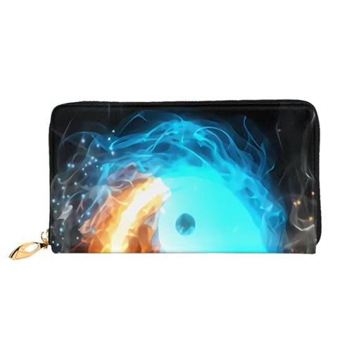 Ledergeldbörse mit Musiknotenaufdruck, Münzgeldbörse, Geldbörse, Aufbewahrungstasche, Reißverschluss, Geldbeutel, Tasche für Damen und Herren, Yin Yang Fire and Ice, Leather wallet, Münzbeutel von ASEELO