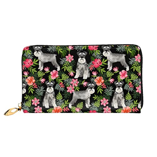 Ledergeldbörse mit Sonnenblumen-Muster, große Damen-Geldbörse aus Leder, mit Reißverschluss, Kartenhalter, Organizer, Damen-Reise-Clutch, Schnauzer, Einheitsgröße von ASEELO