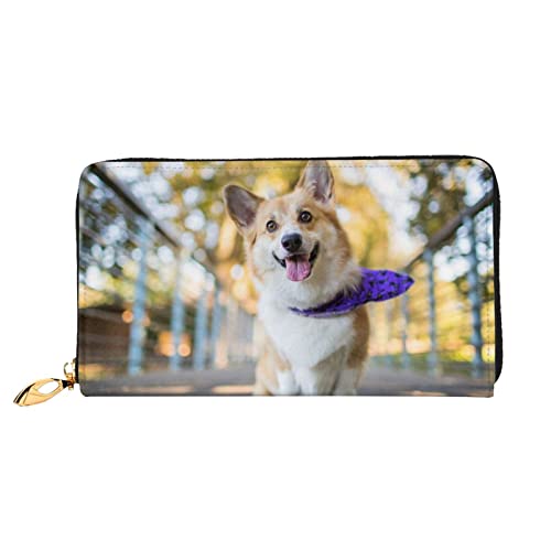 Lustige Ledergeldbörse mit Mops-Muster, Damen-Geldbörse, großer Leder-Reißverschluss, Kartenhalter, Organizer, Damen-Reise-Clutch, Dog Corgi, Einheitsgröße von ASEELO